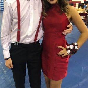 TIGHT RED HOMECOMING DRESS WITH RUFFLE BACK